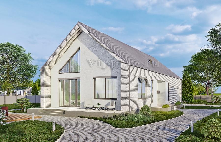 Одноэтажный дом с гаражом и мансардой